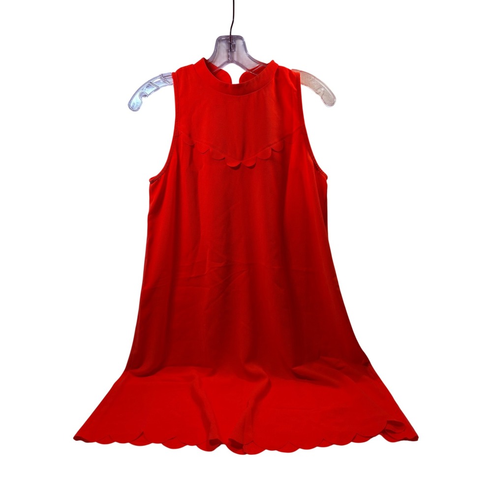 Everly Womens Orange Scalloped Trim High Neck Sleeveless Shift Mini Dress Size M